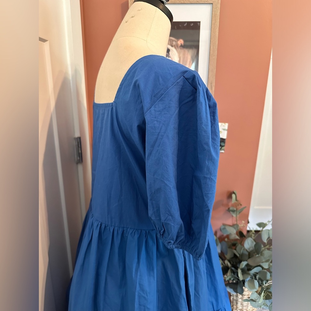 NWOT Maude Vivante Aria midi Royal blue L puff sleeve tiered 100% cotton dress - Picture 7 of 15